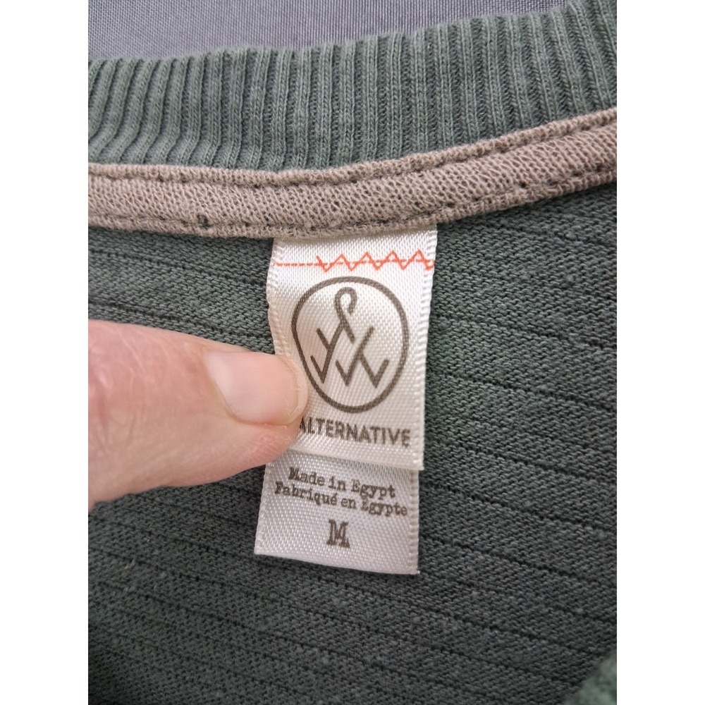 Alternative Henley Shirt Mens M Green Short Sleeve Slub Knit V-Neck Casual - Picture 2 of 5
